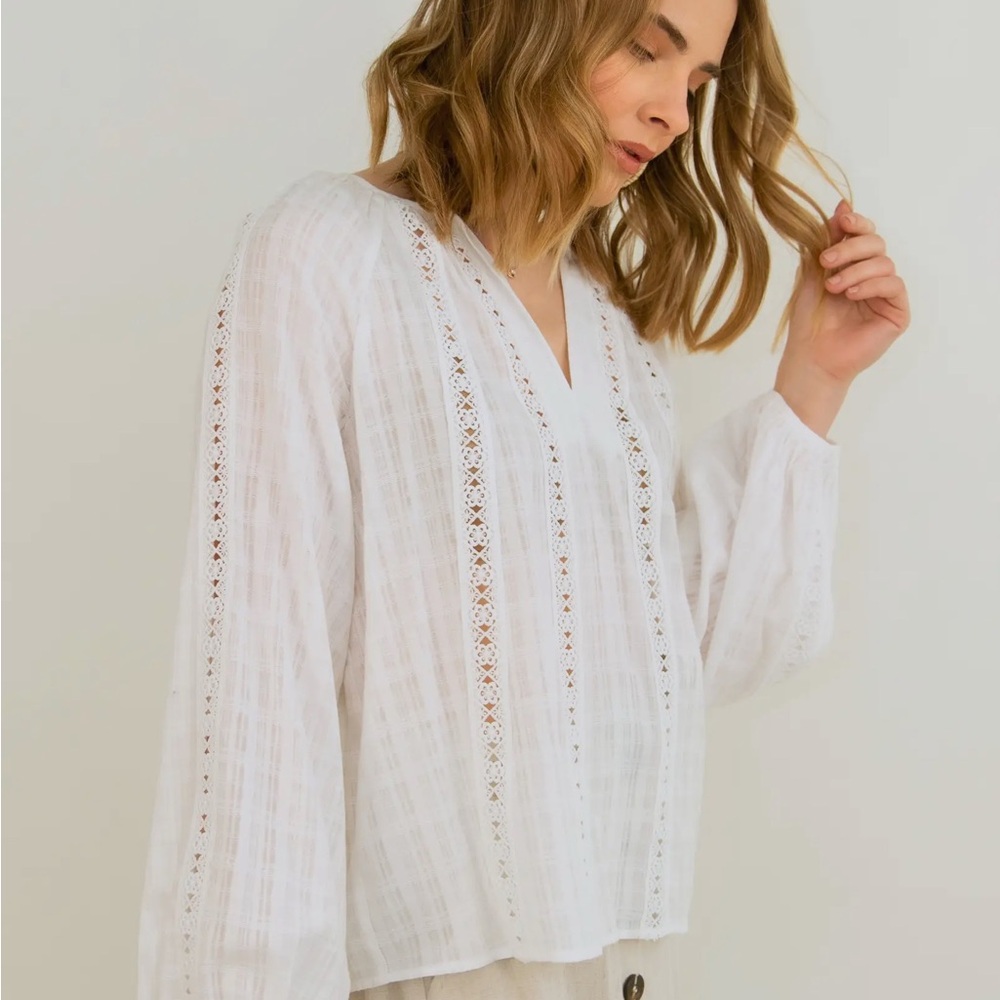 White Lace Detail Women's Top 100% Cotton Fabric